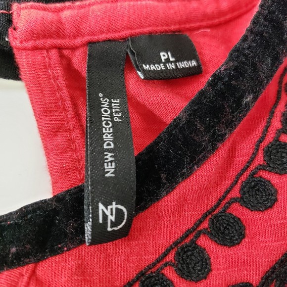 New Directions Red 3/4 Sleeve Blouse with Embroidery and Bell Sleeves, Size PL - Picture 3 of 10